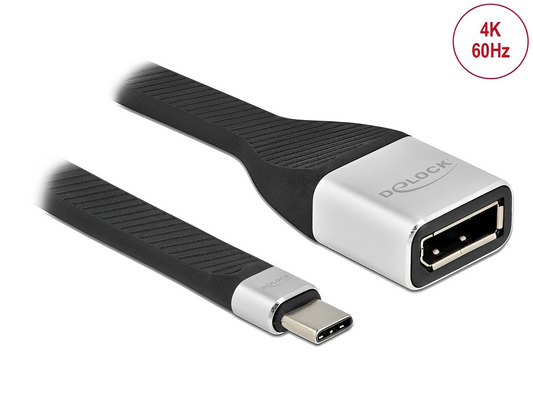 מתאם תצוגה שטוח תקע USB-C לשקע DisplayPort 4K תומך HDR - delock.israel