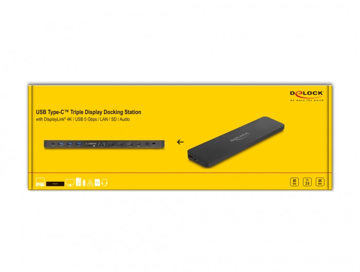 תחנת עגינה ®USB-C 4K Triple Display DisplayLink למחשב נייד עם חיבור ל- 3 מסכים בו זמנית דגם D88050 - delock.israel