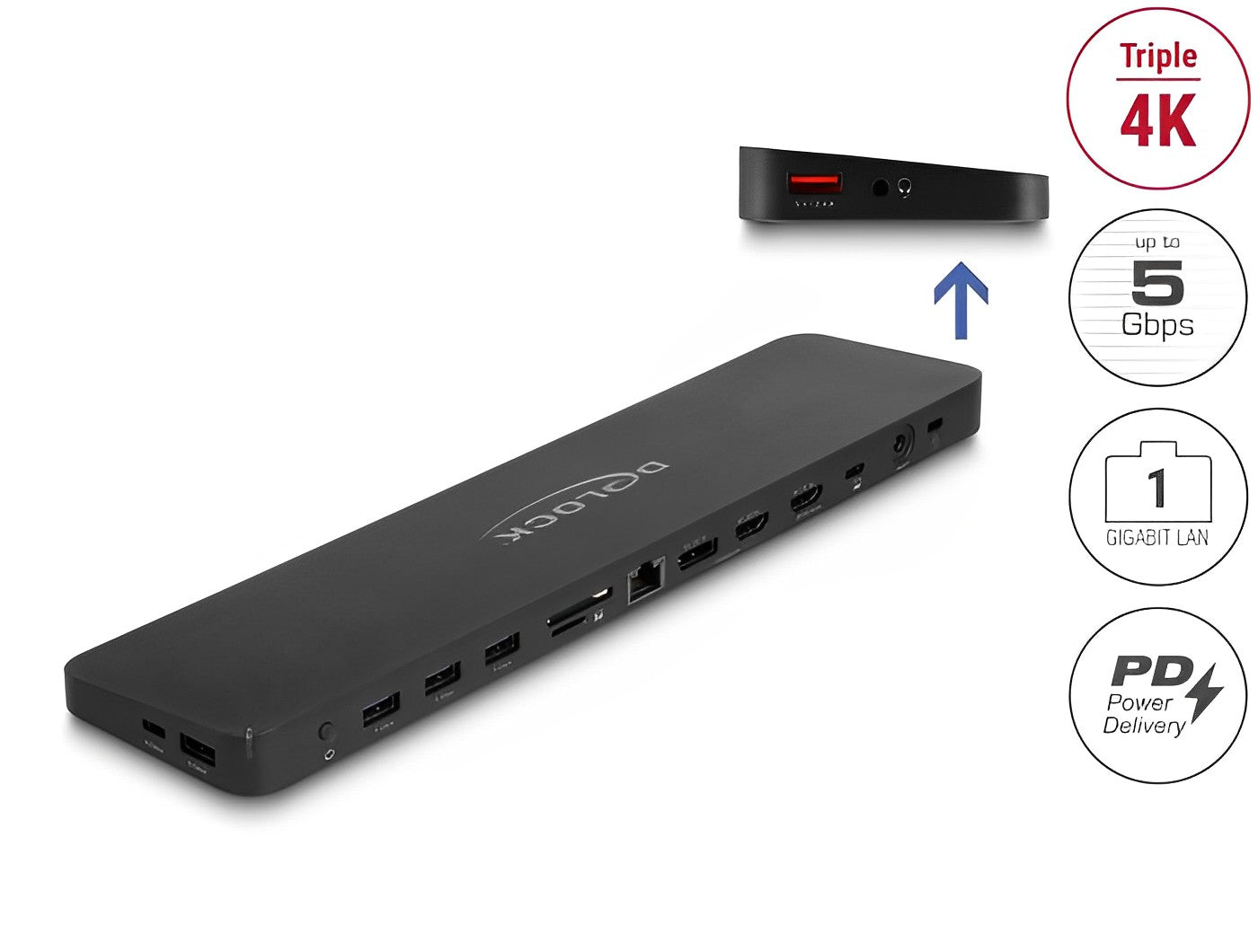 תחנת עגינה ®USB-C 4K Triple Display DisplayLink למחשב נייד עם חיבור ל- 3 מסכים בו זמנית דגם D88050 - delock.israel