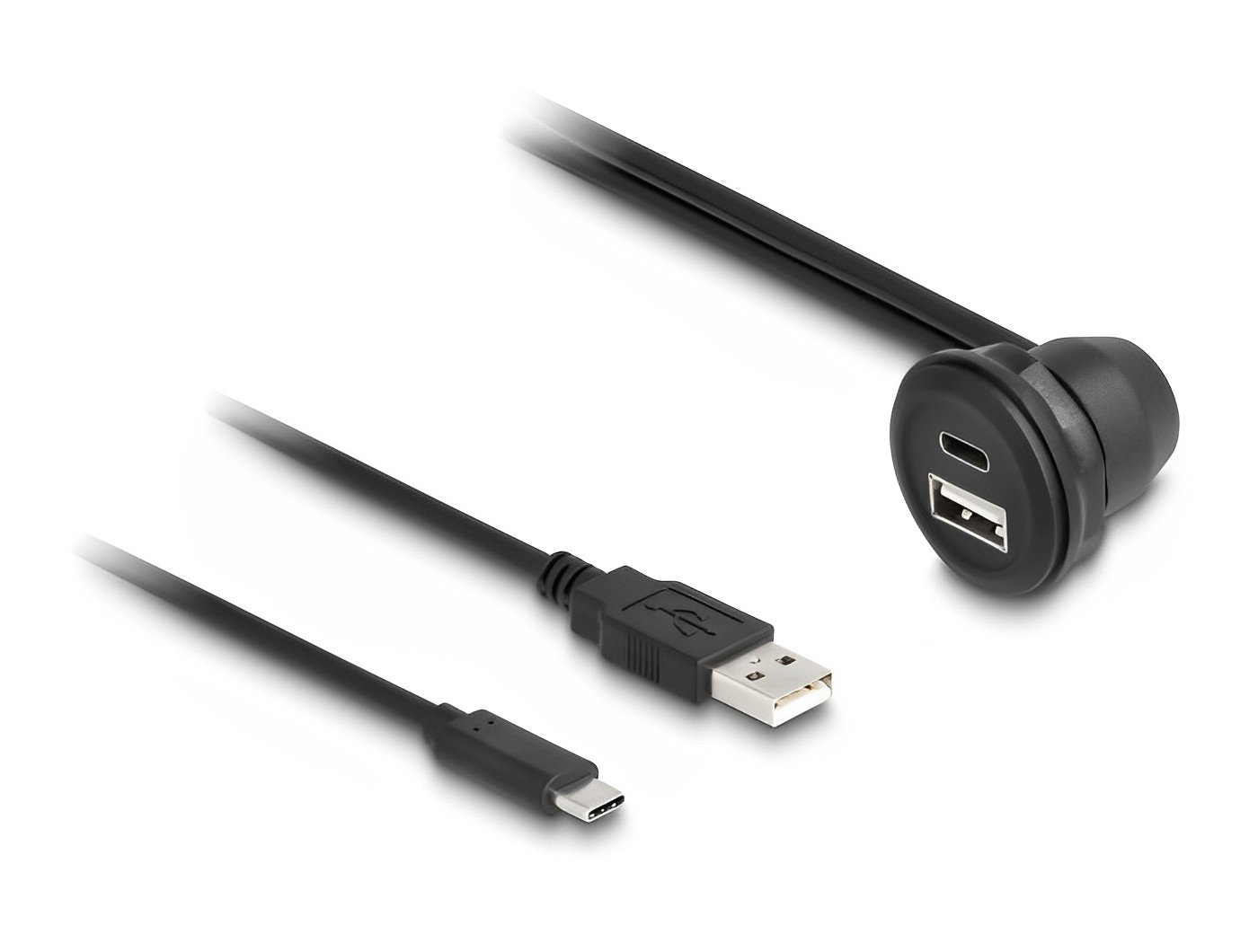 כבל מאריך USB-A+C 2.0 ז/נ להתקנה בקדח עגול - delock.israel