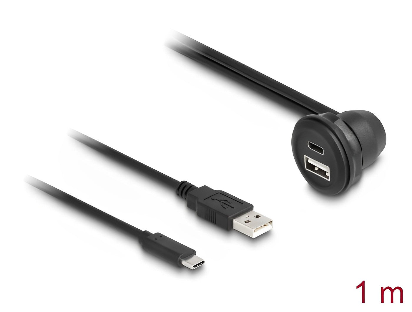 כבל מאריך USB-A+C 2.0 ז/נ להתקנה בקדח עגול - delock.israel