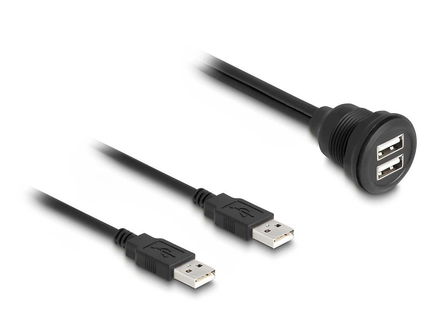 כבל כפול USB-A 2.0 ז/נ להתקנה בקדח עגול - delock.israel