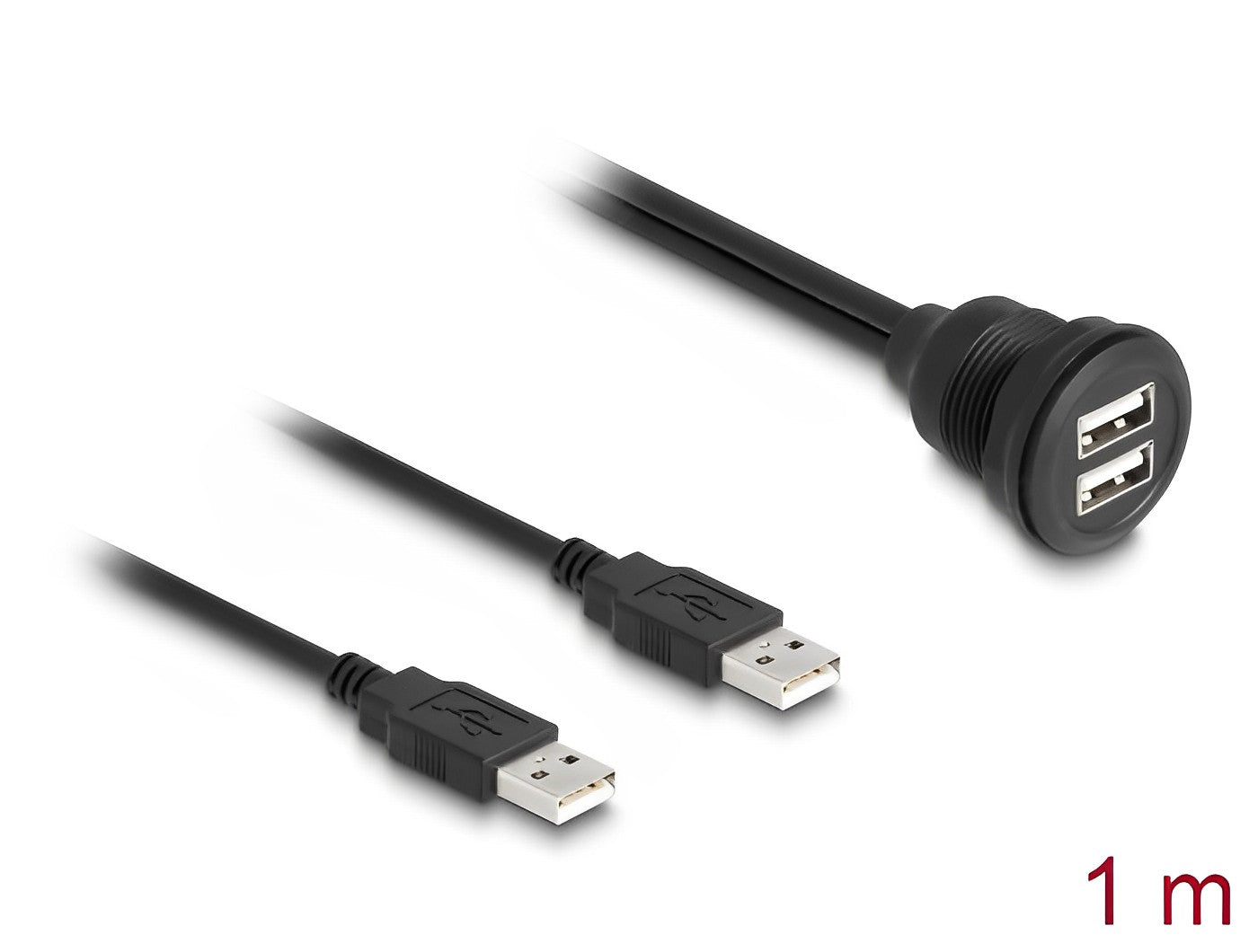 כבל כפול USB-A 2.0 ז/נ להתקנה בקדח עגול - delock.israel