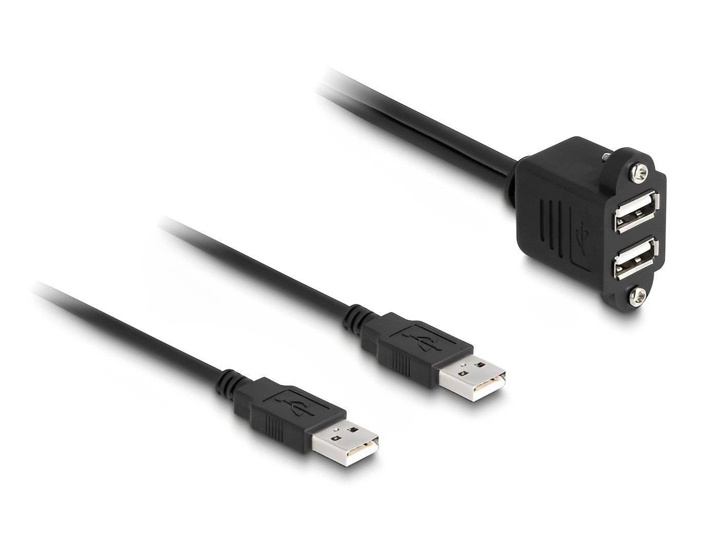 כבל כפול USB-A 2.0 ז/נ להתקנה בפאנל עם מרחק בין הברגים 32 מ"מ - delock.israel