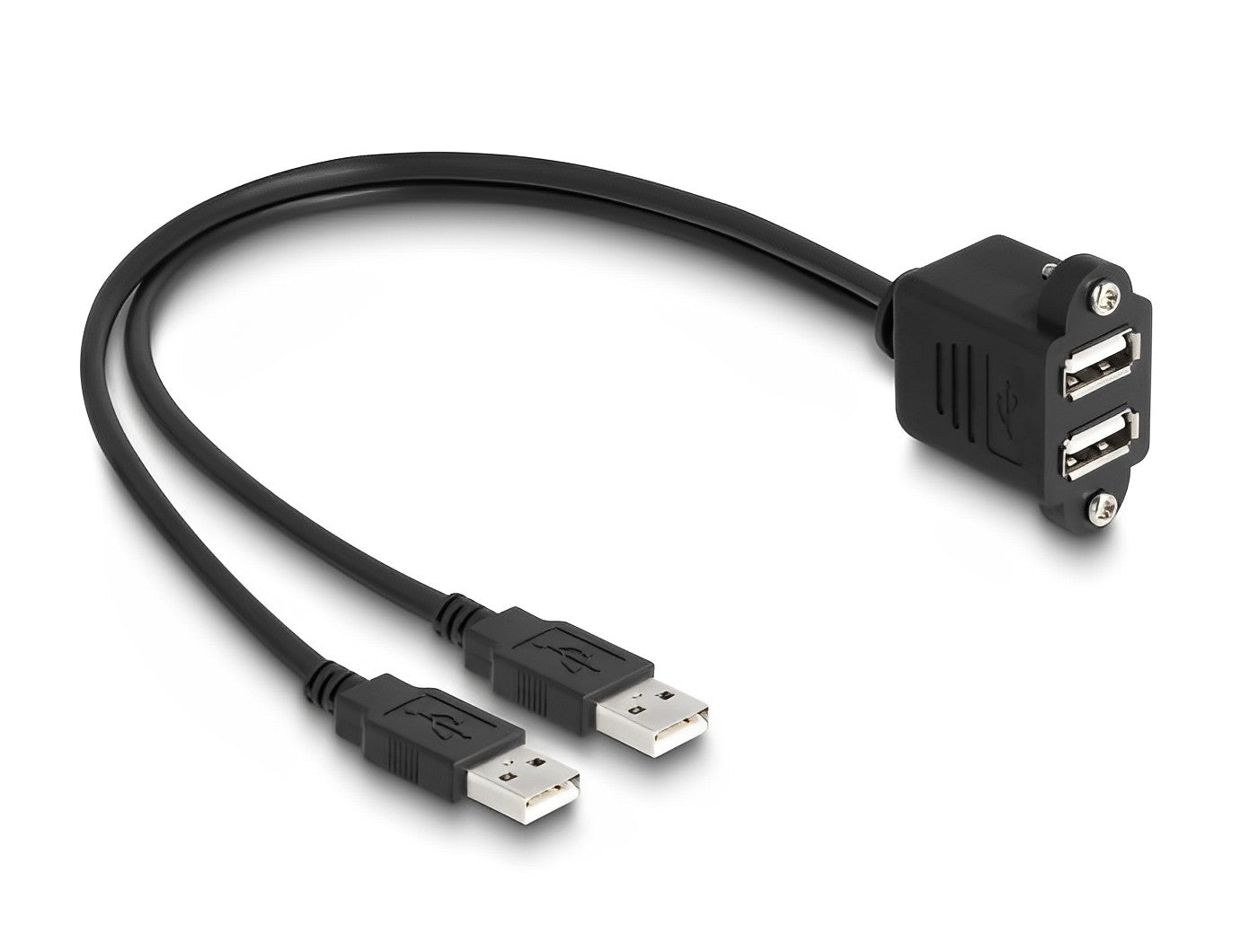 כבל כפול USB-A 2.0 ז/נ להתקנה בפאנל עם מרחק בין הברגים 32 מ"מ - delock.israel