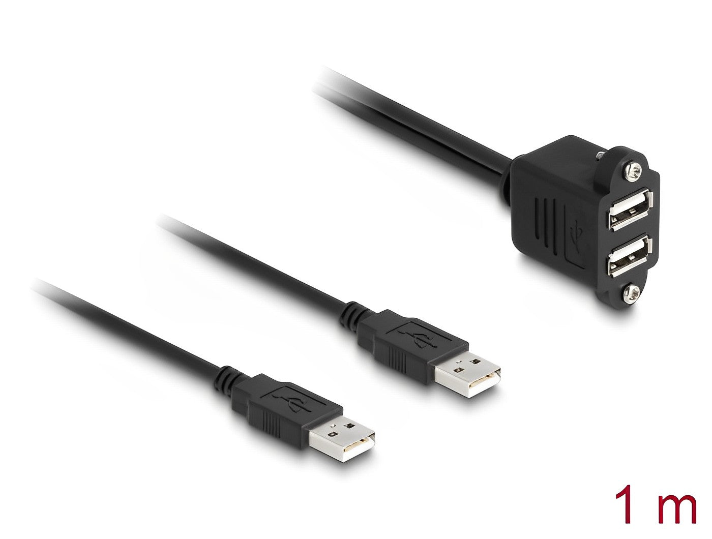 כבל כפול USB-A 2.0 ז/נ להתקנה בפאנל עם מרחק בין הברגים 32 מ"מ - delock.israel