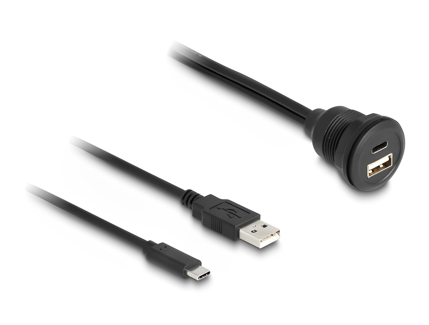 כבל מאריך USB-A+C 2.0 ז/נ להתקנה בקדח עגול - delock.israel
