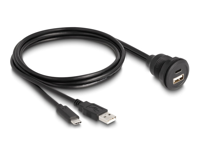 כבל מאריך USB-A+C 2.0 ז/נ להתקנה בקדח עגול - delock.israel