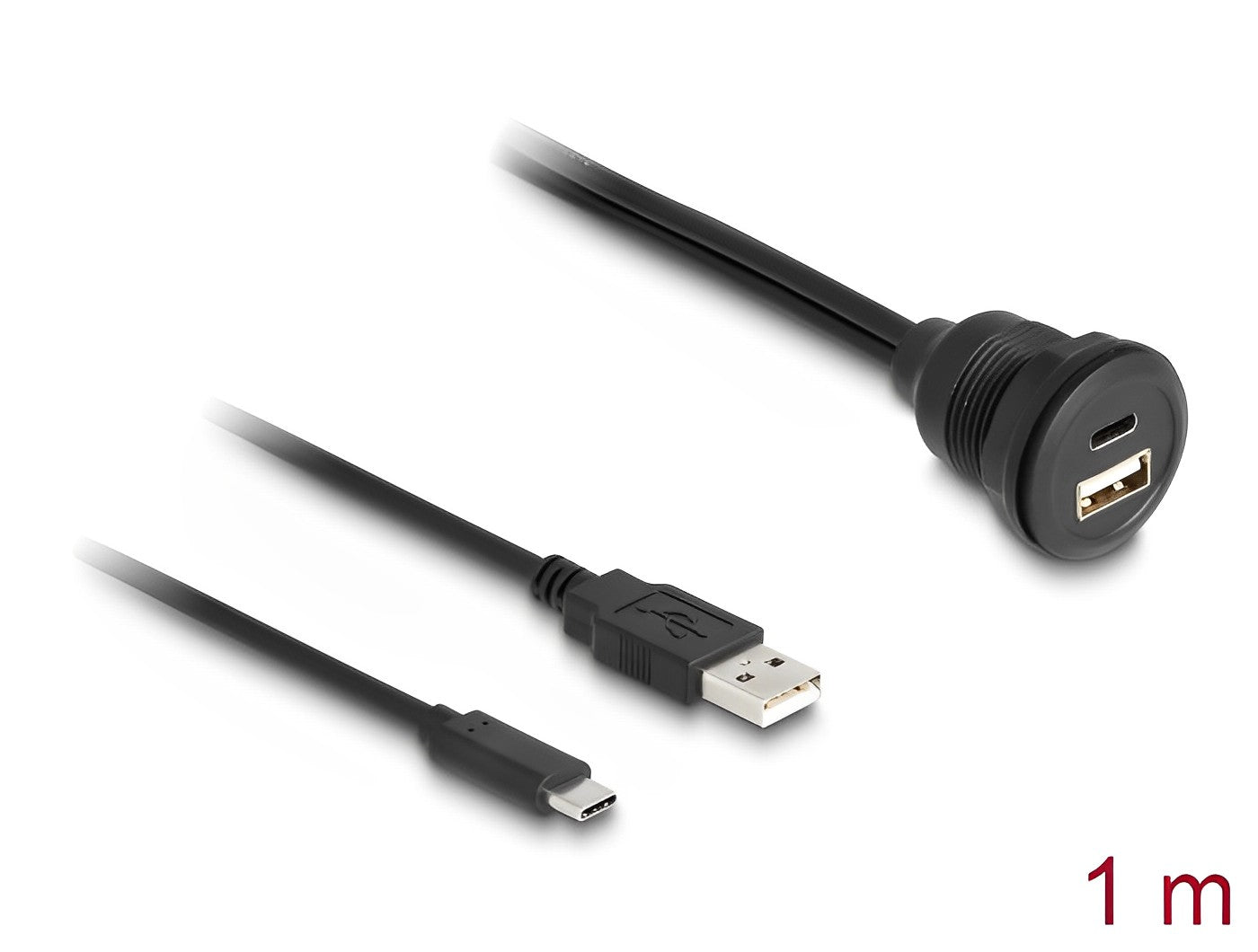 כבל מאריך USB-A+C 2.0 ז/נ להתקנה בקדח עגול - delock.israel