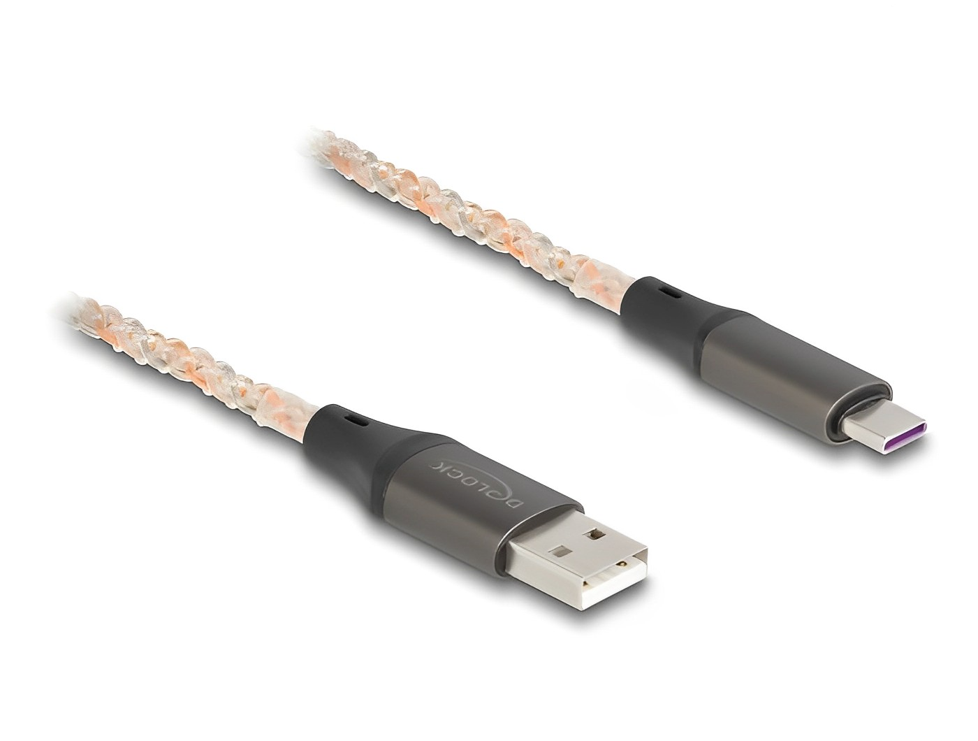 כבל טעינה ונתונים USB 2.0 RGB תקע USB-A לתקע USB-C - delock.israel