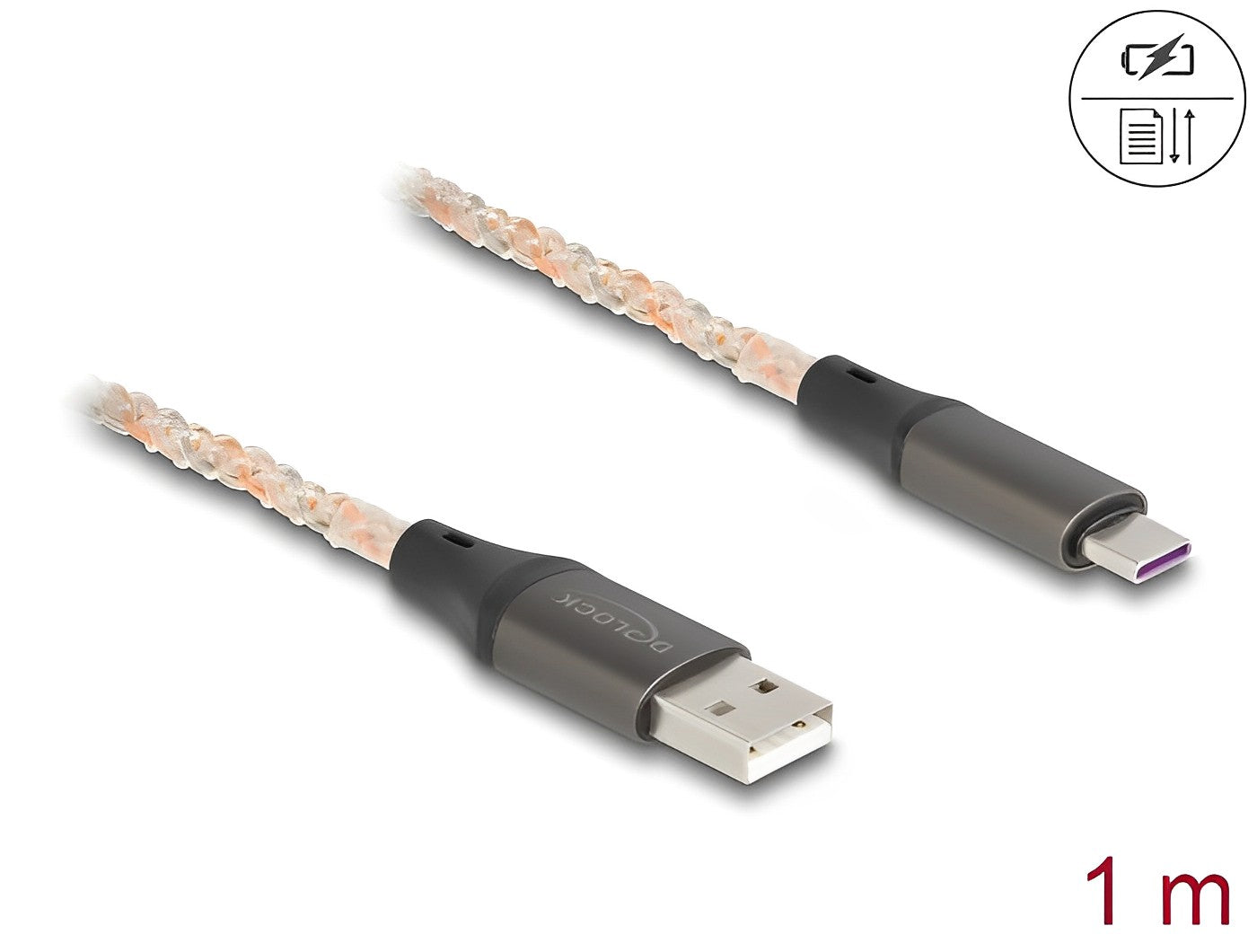כבל טעינה ונתונים USB 2.0 RGB תקע USB-A לתקע USB-C - delock.israel
