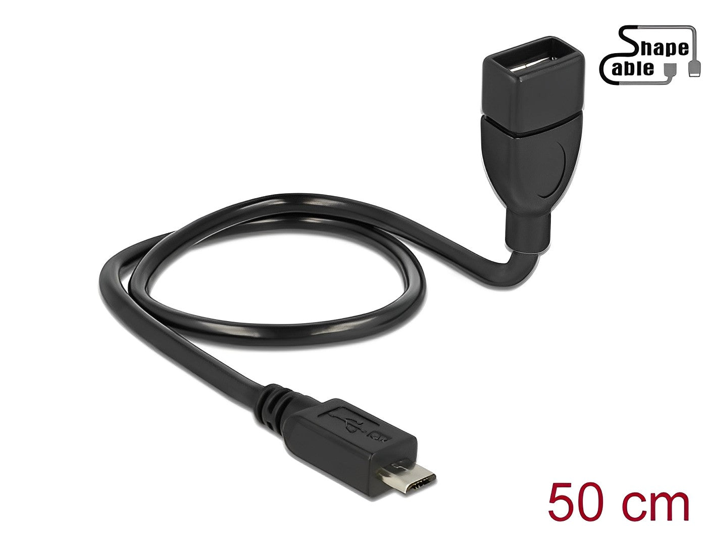 מתאם OTG ShapeCable תקע מיקרו USB-B לשקע USB-A 2.0 - delock.israel