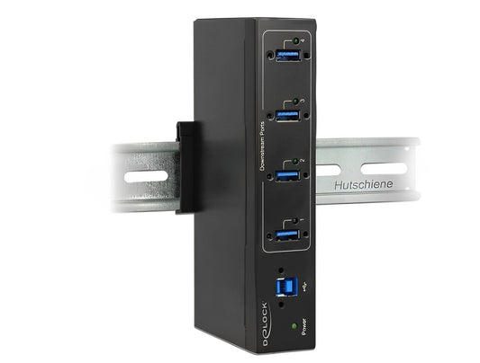 מפצל USB 3.0 5Gbps תעשייתי 4 יציאות Type-A מבית Delock גרמניה כולל תמיכה בטעינה מהירה BC1.2