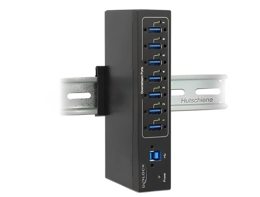 מפצל USB 3.0 5Gbps תעשייתי 7 יציאות Type-A מבית Delock גרמניה כולל תמיכה בטעינה מהירה BC1.2