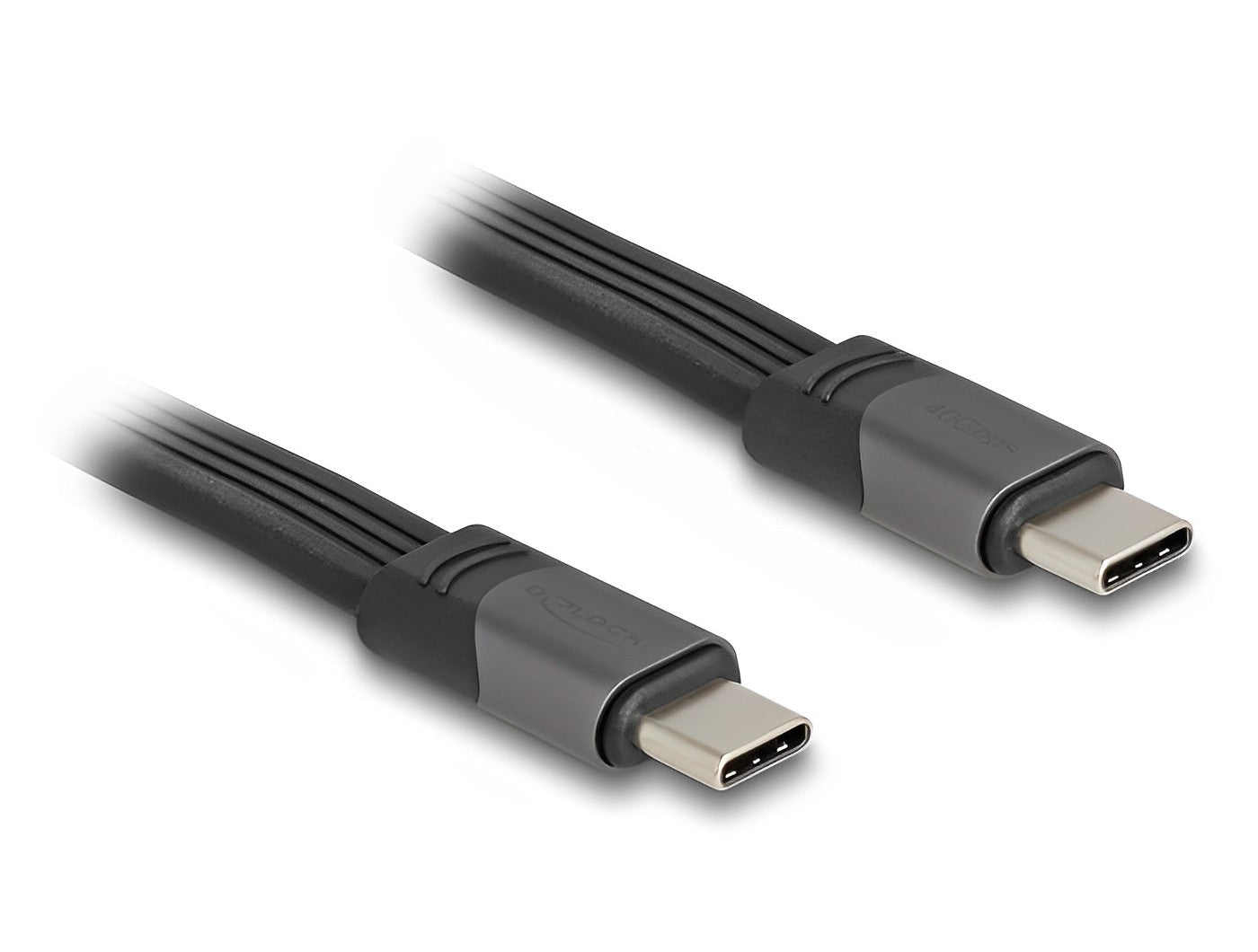 כבל שטוח Type-C מבית DELOCK גרמניה מאפשר חיבור של מכשירים שונים כגון סמארטפונים, תחנות עגינה וכוננים חיצוניים דרך חיבור USB Type-C, Thunderbolt™ 3 או 4 במחשב או בלפטופ