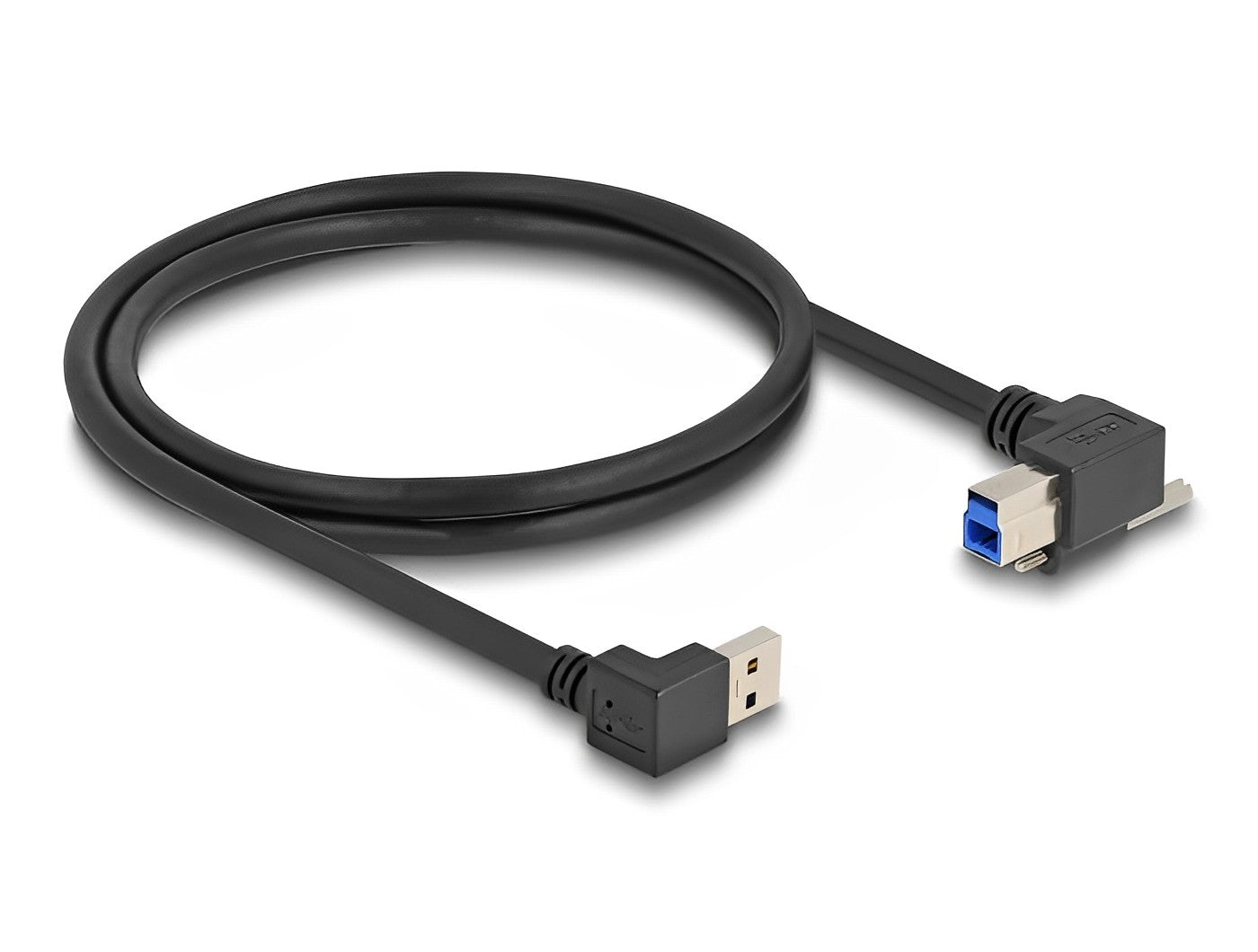 כבל USB 5Gbps תקע USB-A בזווית 90° למטה לתקע USB-B עם בורג נעילה בזווית 90° ימינה - delock.israel