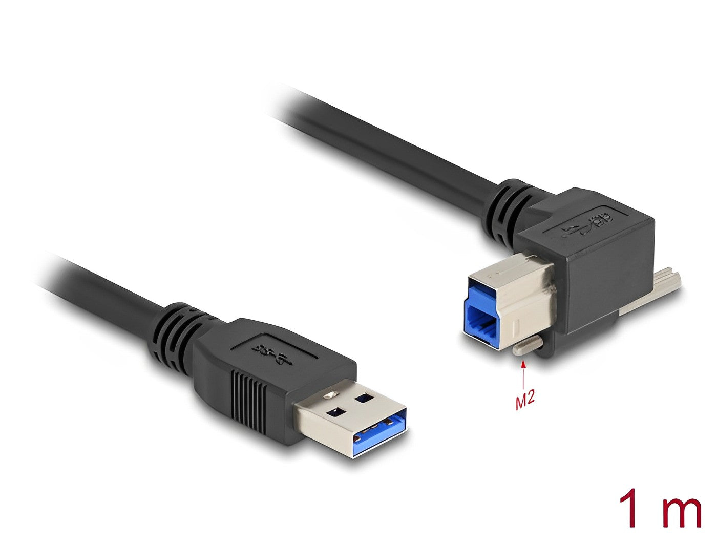 כבל USB 5Gbps תקע USB-A לתקע USB-B עם בורג נעילה בזווית 90° ימינה - delock.israel