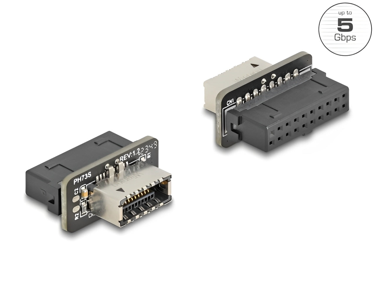 מתאם USB 5Gbps מבית DELOCK גרמניה ממיר מחבר פנימי מסוג USB Pin Header (נקבה) ליציאת USB פנימית מסוג Type-E Key A (נקבה)