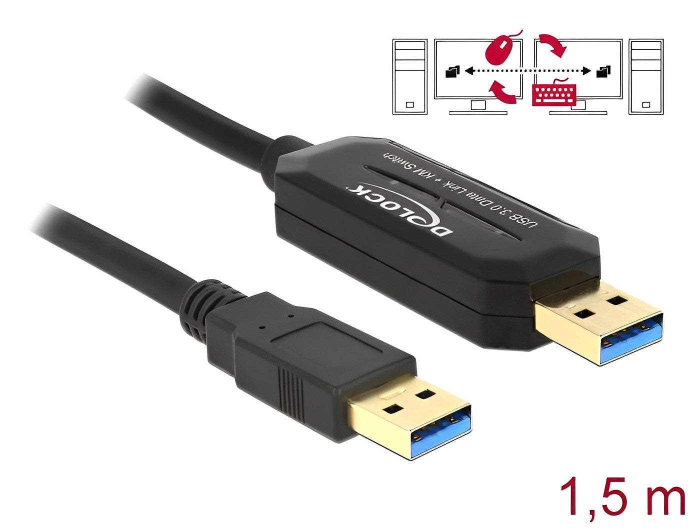 כבל SuperSpeed USB 5 Gbps Data Link Cable + KM Switch להעברת מידה בין שני מחשבים - delock.israel