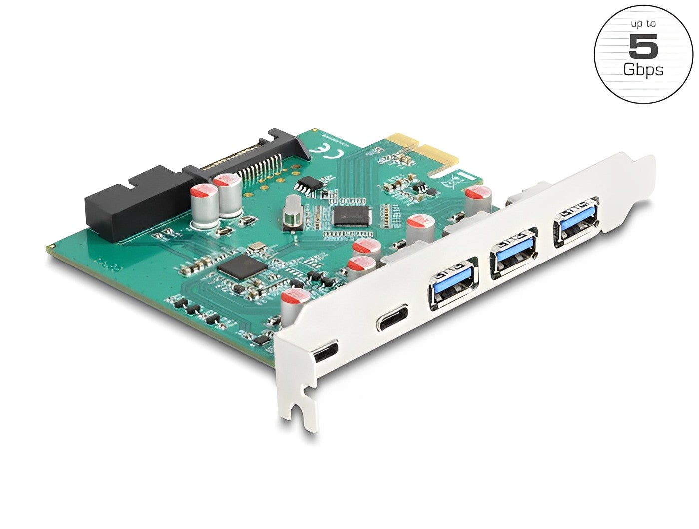 כרטיס PCIe x1 USB 5Gbps עם 5 יציאות USB צ'יפים VIA / Genesys Logic - delock.israel