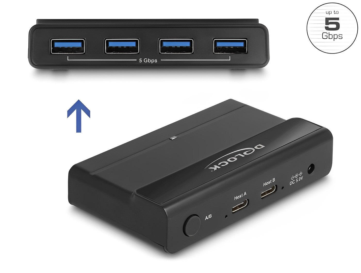 מיתוג USB 5 Gbps אקטיבי 2 מחשבים עד 4 מכשירים - delock.israel