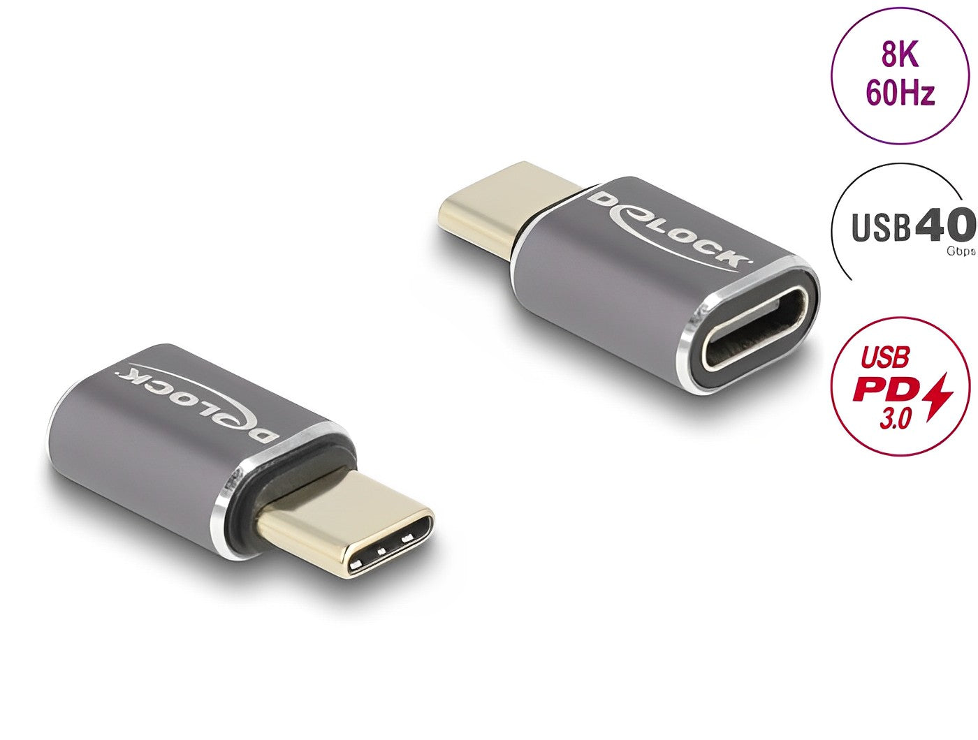 מתאם USB-C 40 Gbps 8K 60 Hz ז/נ תומך PD 3.0 100 W - delock.israel