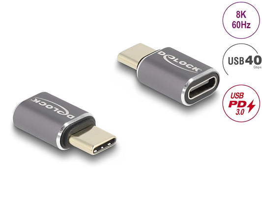 מתאם USB-C 40 Gbps 8K 60 Hz ז/נ תומך PD 3.0 100 W - delock.israel