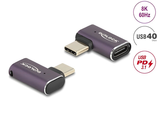 מתאם USB-C 40 Gbps 8K 60 Hz ז/נ בזווית 90° תומך PD 3.1 240 W - delock.israel