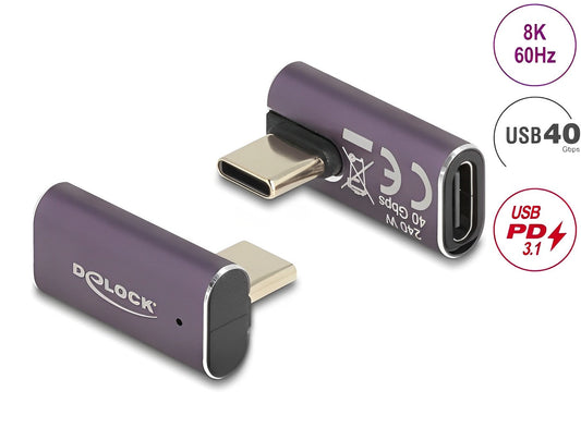 מתאם USB-C 40 Gbps 8K 60 Hz ז/נ מכופף 90° תומך PD 3.1 240 W - delock.israel