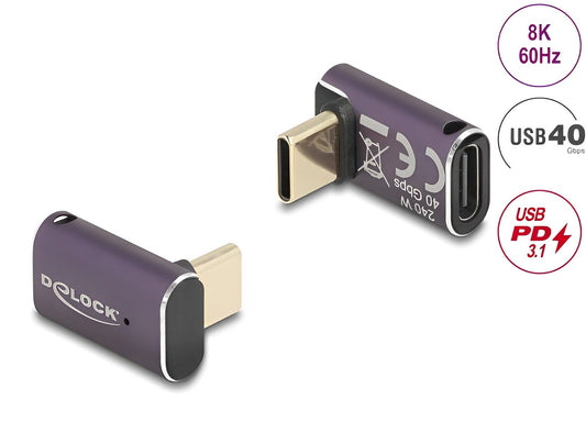 מתאם USB-C 40 Gbps 8K 60 Hz ז/נ בזווית 90° תומך PD 3.1 240 W - delock.israel