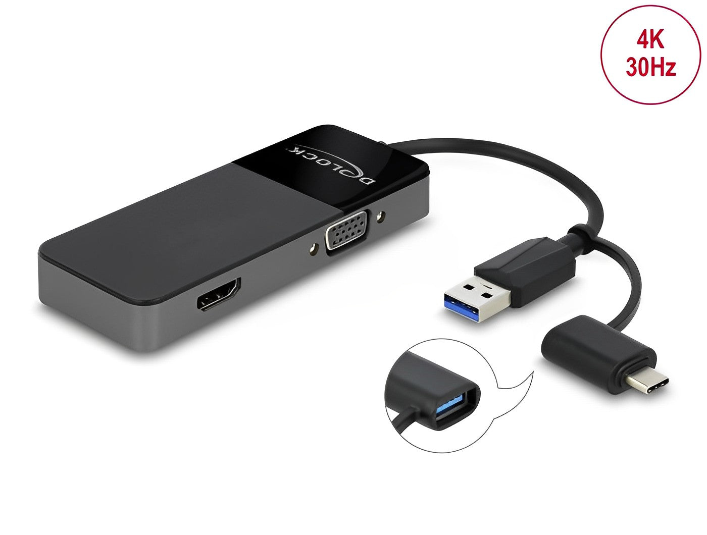 מתאם תצוגה USB 3.2 Gen 1 לחיבור 2 מסכים VGA + HDMI 4K בו זמנית - delock.israel