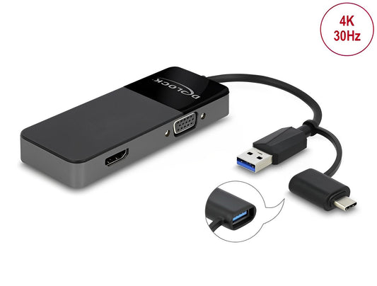 מתאם תצוגה USB 3.2 Gen 1 לחיבור 2 מסכים VGA + HDMI 4K בו זמנית - delock.israel