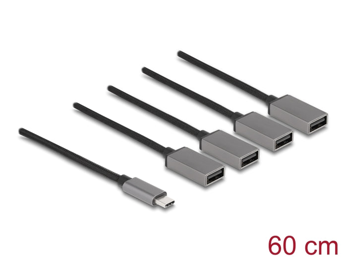 מפצל USB-C 2.0 על כבל עם 4 יציאות USB-A - delock.israel