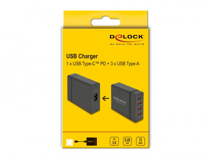 מטען קיר מהיר למחשב נייד USB-C PD 3.0 60W + 12W - delock.israel