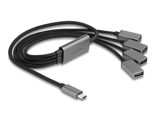מפצל USB-C 2.0 על כבל עם 4 יציאות USB-A - delock.israel