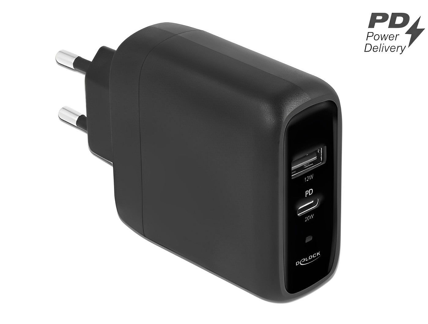 מטען קיר מהיר כפול USB-C/A PD 3.0 20W + 12W - delock.israel