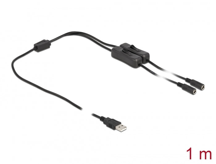כבל חשמל תקע USB-A ל- 2 שקעים DC 5.5x2.1 עם מפסקים אורך 1 מטר - delock.israel