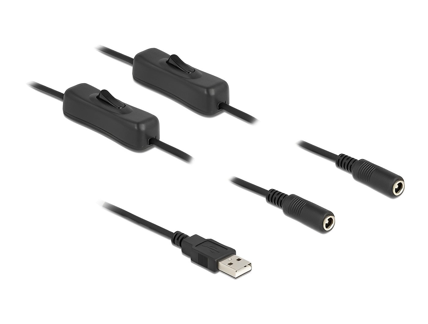 כבל חשמל תקע USB-A ל- 2 שקעים DC 5.5x2.1 עם מפסקים אורך 1 מטר - delock.israel