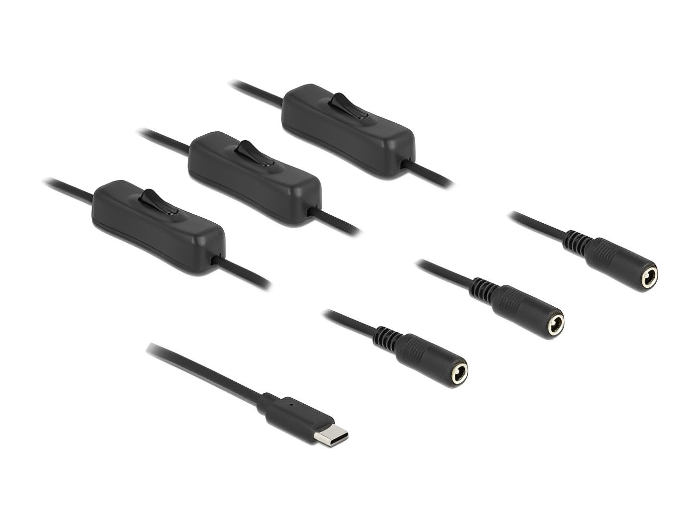 כבל חשמל תקע USB-C ל- 3 שקעים DC 5.5x2.1 + מפסקים אורך 1 מטר - delock.israel