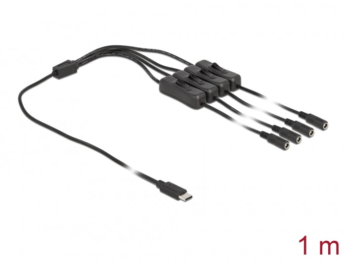 כבל חשמל תקע USB-C ל- 4 שקעים DC 5.5x2.1 + מפסקים אורך 1 מטר - delock.israel