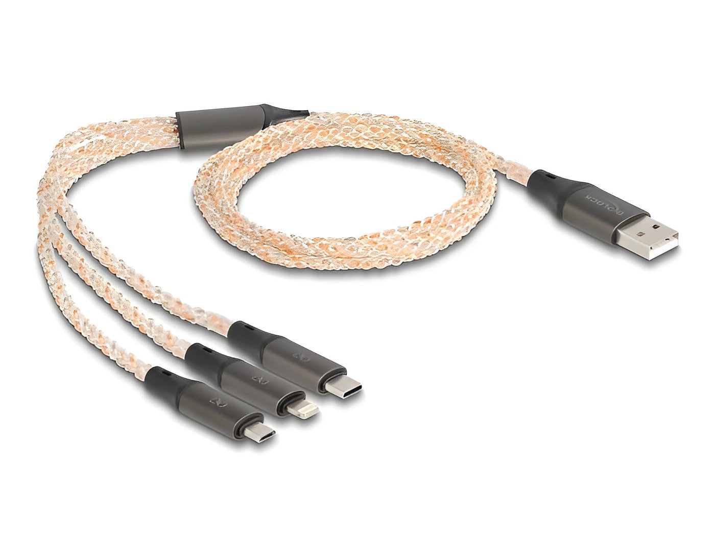 כבל טעינה USB RGB תקע USB-A לתקעים Lightning / USB-C / Micro-B - delock.israel