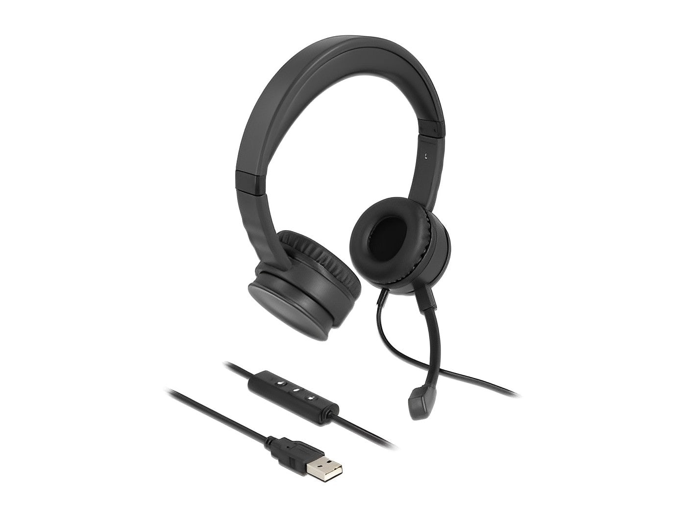 אוזניות USB Stereo עם מיקרופון + בקרת עוצמת קול וכפתור השתקת מיקרופון - delock.israel