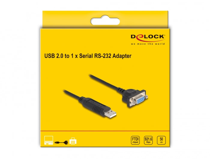 ממיר USB לשקע DB9 Serial RS-232 compact צ'יפ FTDI אורך 50 ס"מ - delock.israel