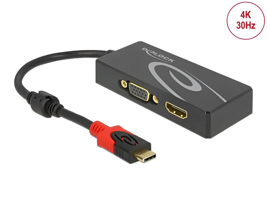 ספליטר USB-C 4K ל- 2 מסכים HDMI + VGA בו זמנית - delock.israel