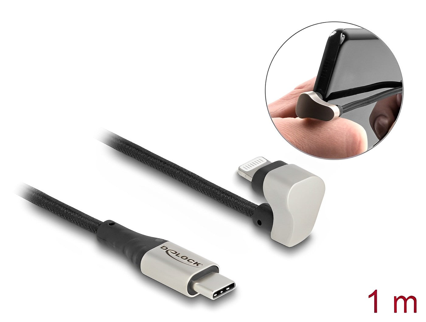 כבל iPhone גיימינג תקע USB-C 2.0 לתקע Lightning MFi בזווית 180° תומך PD 9V / 3A - delock.israel