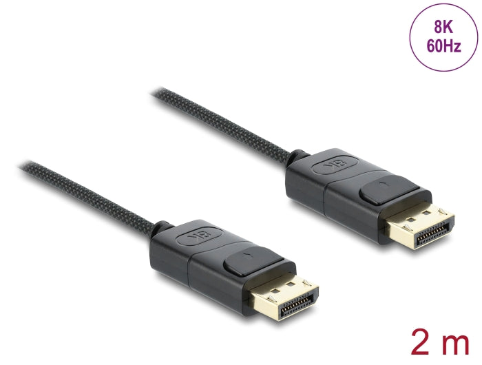 כבל קואקסיאלי DisplayPort 1.4 8K מבית Delock גרמניה מיועד לחיבור התקנים עם ממשק DisplayPort כגון מסכים או טלוויזיות, למחשב או למחשב נייד