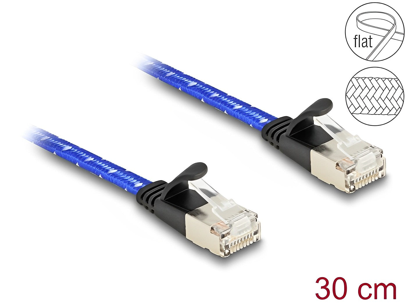 כבל רשת שטוח מסוכך RJ45 Cat.6A U/FTP ז/ז עם ציפוי בד להגנה צבע כחול - delock.israel