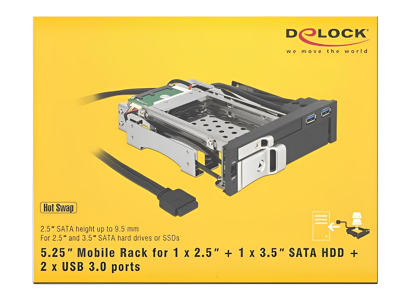 מגירה נשלפת 5.25″ עבור 2 כוננים דיסקים 2.5″SATA/3.5″SATA - delock.israel