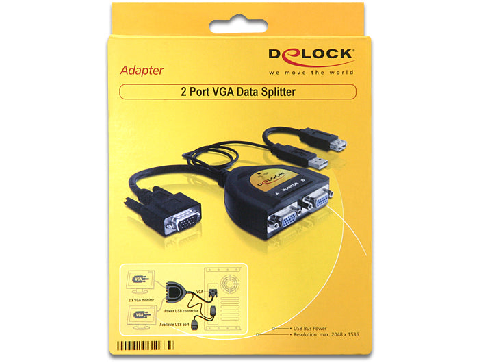 ספליטר VGA 450MHz לחיבור 2 מסכים בו זמנית - delock.israel