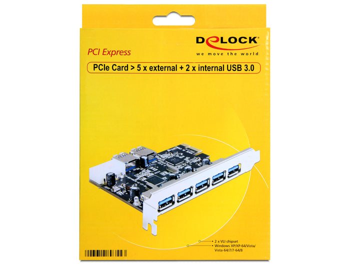 כרטיס PCI-E USB 3.0 5Gbps עם 5 יציאות USB-A חיצוניות + 2 פנימיות צ'יפ VLI - delock.israel